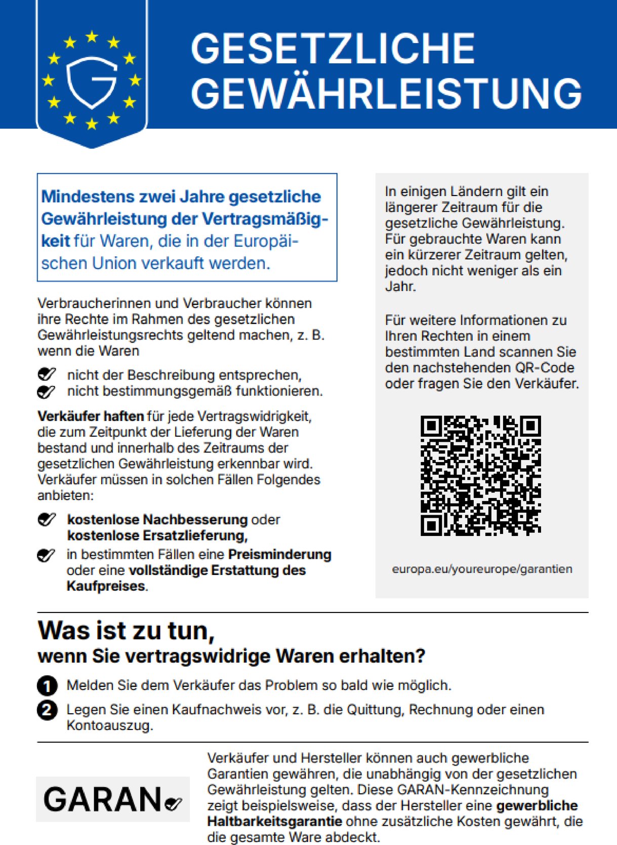 Offizielles EU-Label zur gesetzlichen Gewährleistung für Verbraucherinnen und Verbraucher